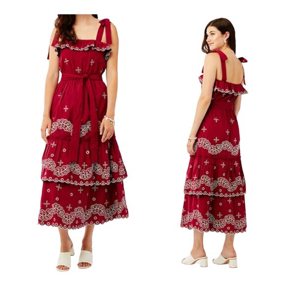 ROBERTA ROLLER RABBIT Peonia Embroidered Eleanor Dress Sleeveless Cotton Large - Picture 4 of 12